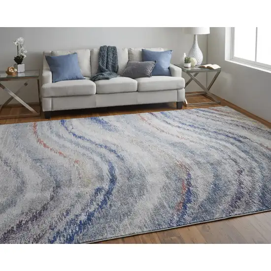 Blue Gray And Orange Abstract Power Loom Stain Resistant Area Rug Photo 8