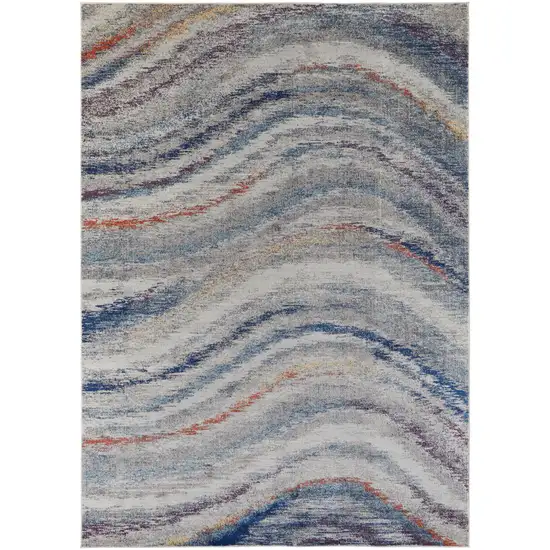 Blue Gray And Orange Abstract Power Loom Stain Resistant Area Rug Photo 1