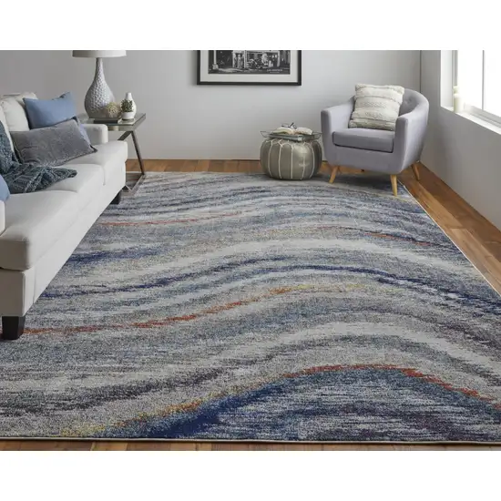 Blue Gray And Orange Abstract Power Loom Stain Resistant Area Rug Photo 6