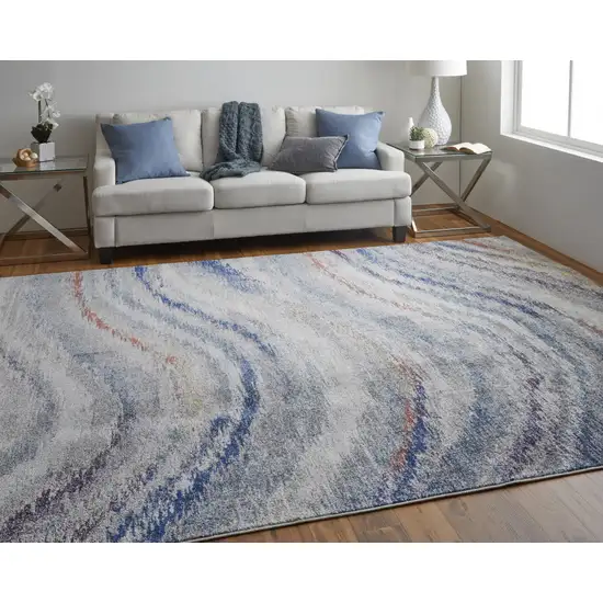 Blue Gray And Orange Abstract Power Loom Stain Resistant Area Rug Photo 1