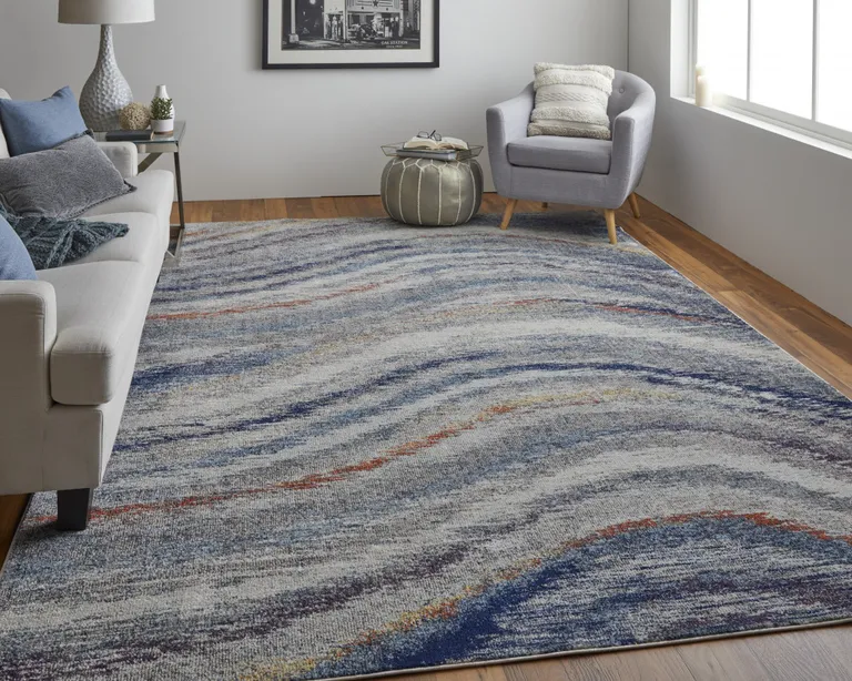 Blue Gray And Orange Abstract Power Loom Stain Resistant Area Rug Photo 5