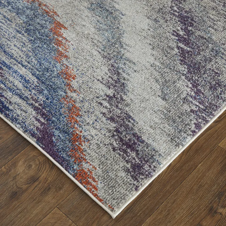 Blue Gray And Orange Abstract Power Loom Stain Resistant Area Rug Photo 1