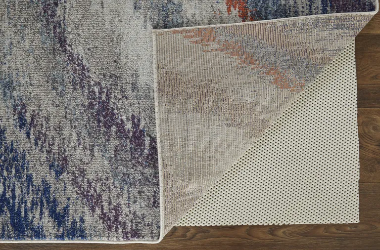 Blue Gray And Orange Abstract Power Loom Stain Resistant Area Rug Photo 2