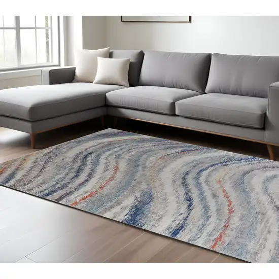 Blue and Gray Abstract Power Loom Non Skid Area Rug Photo 1