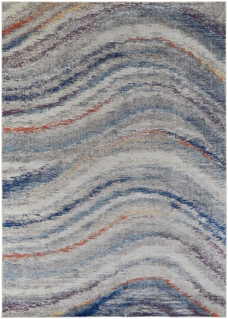 Blue Gray And Orange Abstract Power Loom Stain Resistant Area Rug Photo 1