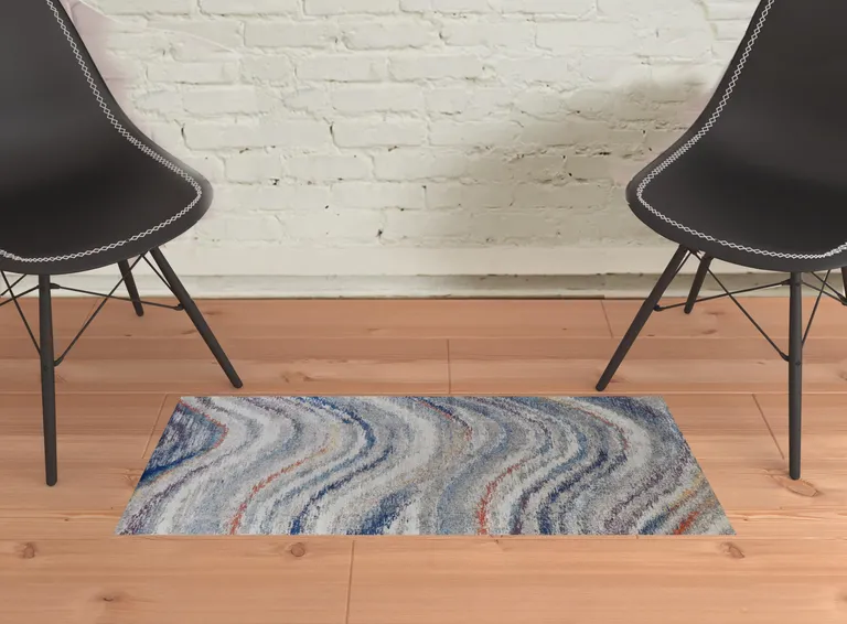 Blue Gray And Orange Abstract Power Loom Stain Resistant Area Rug Photo 2