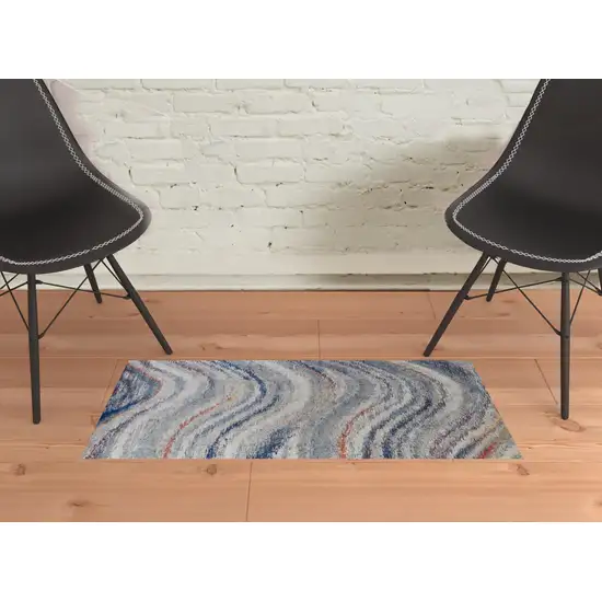 Blue Gray And Orange Abstract Power Loom Stain Resistant Area Rug Photo 2