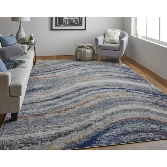 Blue Gray And Orange Abstract Power Loom Stain Resistant Area Rug Photo 7