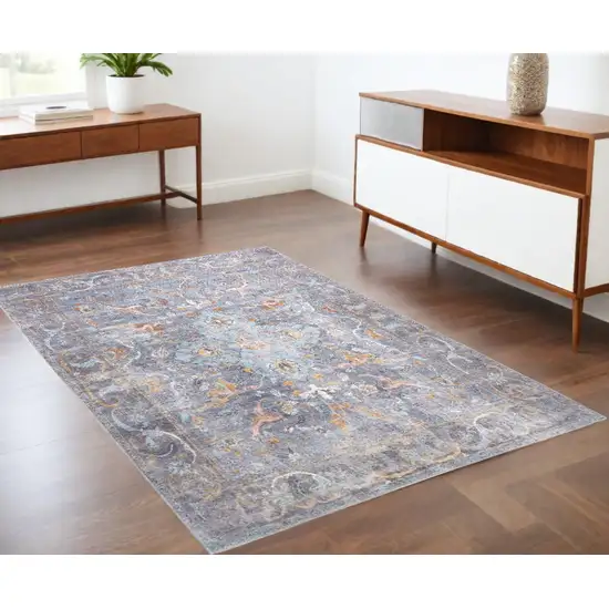 Blue Gray And Orange Floral Area Rug Photo 1