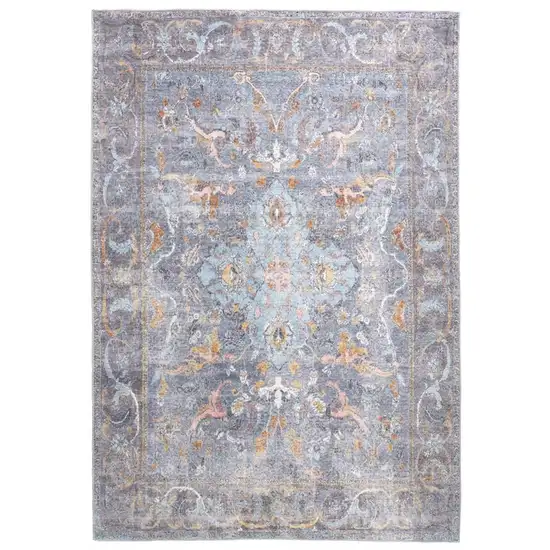 Blue Gray And Orange Floral Area Rug Photo 2