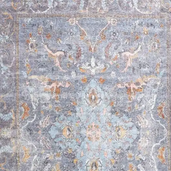 Blue Gray And Orange Floral Area Rug Photo 7