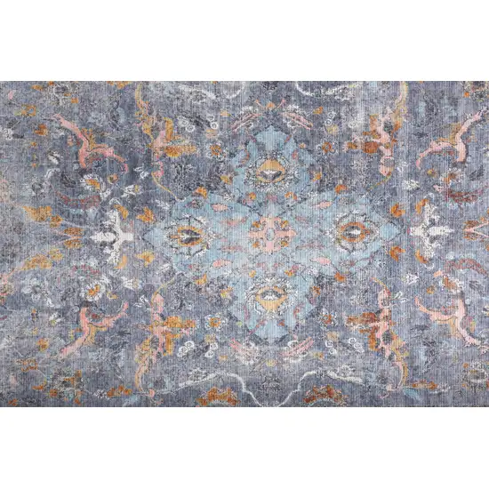 Blue Gray And Orange Floral Area Rug Photo 4