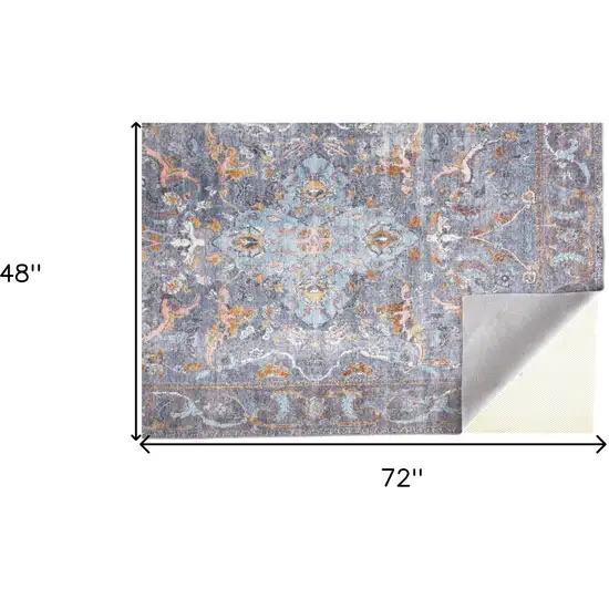 Blue Gray And Orange Floral Area Rug Photo 5