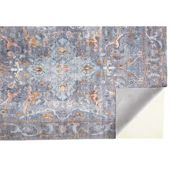 Blue Gray And Orange Floral Area Rug Photo 1