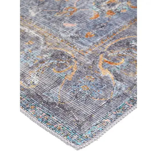 Blue Gray And Orange Floral Area Rug Photo 4