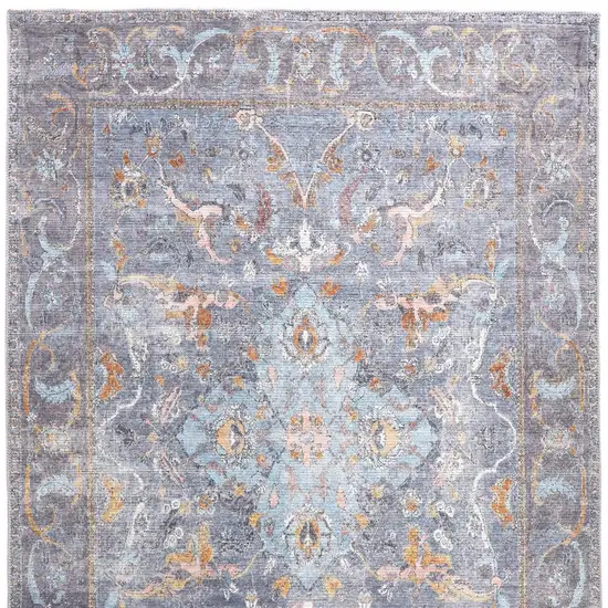 Blue Gray And Orange Floral Area Rug Photo 9