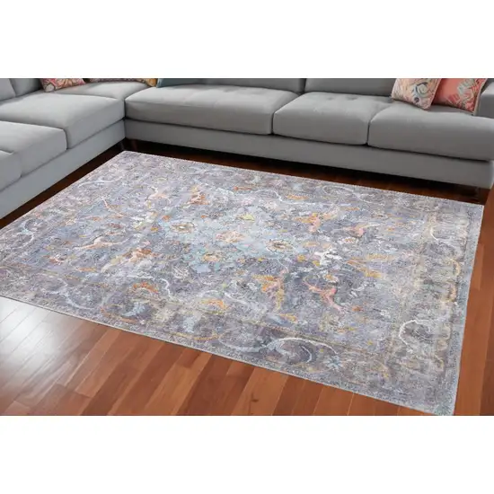 Blue Gray And Orange Floral Area Rug Photo 1