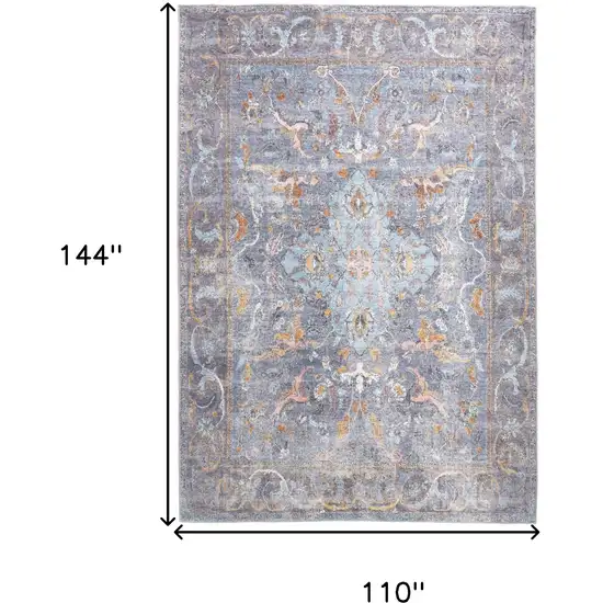 Blue Gray And Orange Floral Area Rug Photo 3