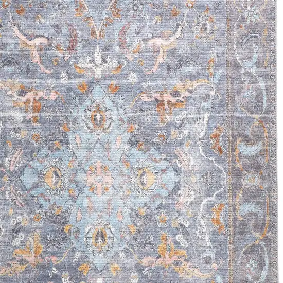 Blue Gray And Orange Floral Area Rug Photo 8