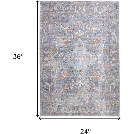 Blue Gray And Orange Floral Area Rug Photo 9