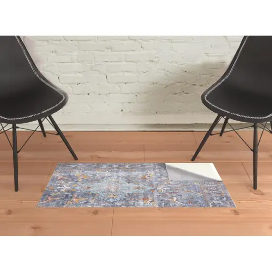 Blue Gray And Orange Floral Area Rug Photo 3