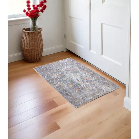 Blue Gray And Orange Floral Area Rug Photo 1