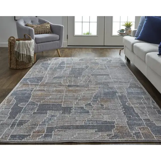 Blue Gray And Orange Geometric Power Loom Stain Resistant Area Rug Photo 7