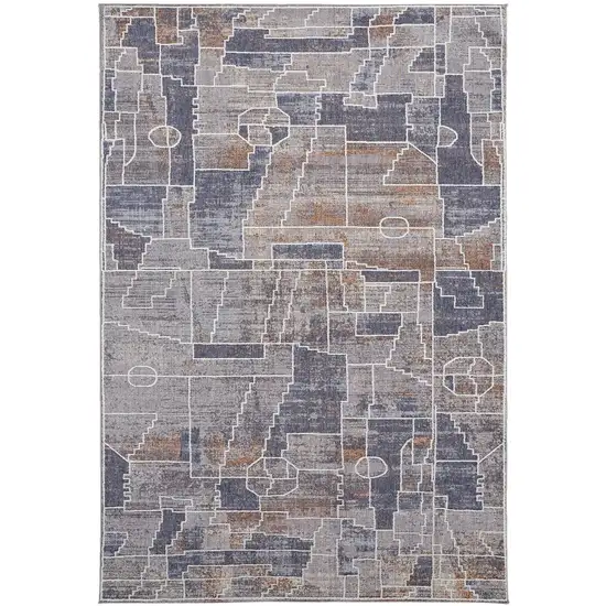 Blue Gray And Orange Geometric Power Loom Stain Resistant Area Rug Photo 1