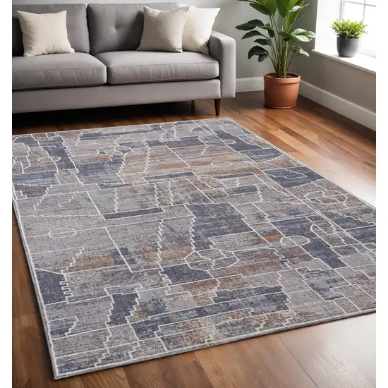 Blue and Gray Geometric Power Loom Area Rug Photo 1