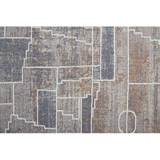 Blue Gray And Orange Geometric Power Loom Stain Resistant Area Rug Photo 3