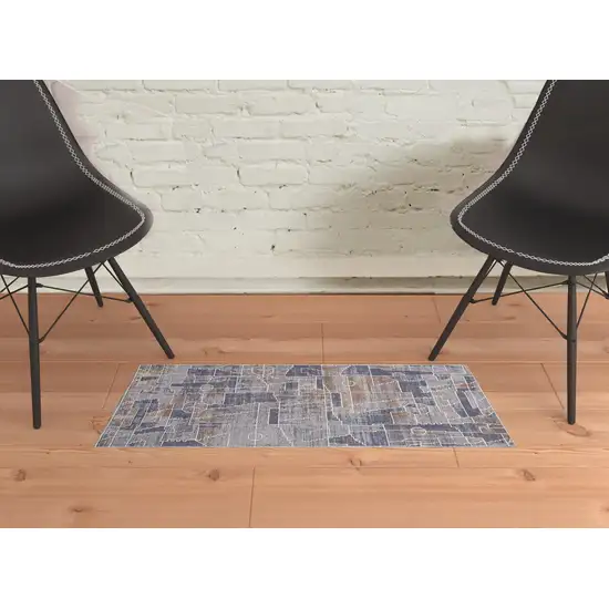 Blue Gray And Orange Geometric Power Loom Stain Resistant Area Rug Photo 2