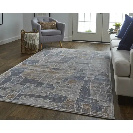 Blue Gray And Orange Geometric Power Loom Stain Resistant Area Rug Photo 8