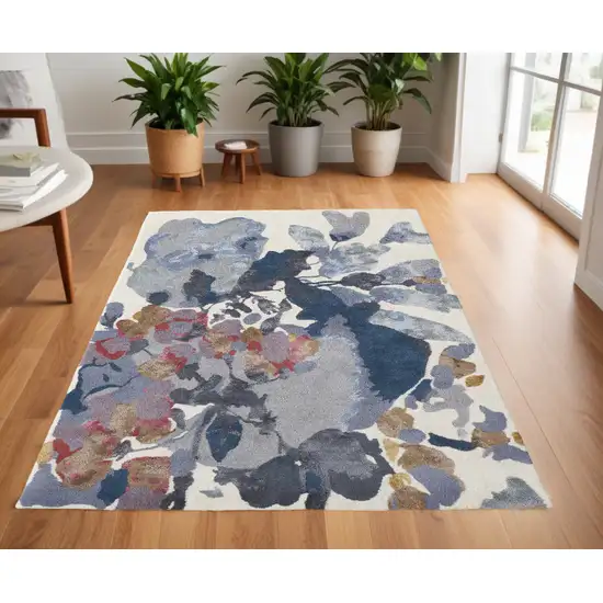 Blue Gray and Pink Wool Floral Hand Tufted Area Rug Photo 1