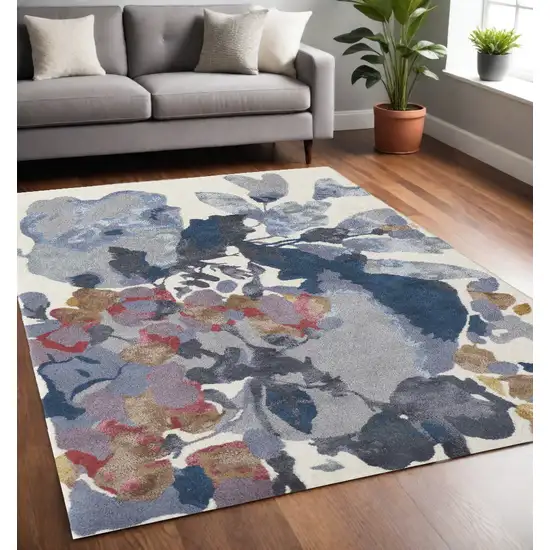 Blue Gray and Pink Wool Floral Hand Tufted Area Rug Photo 1