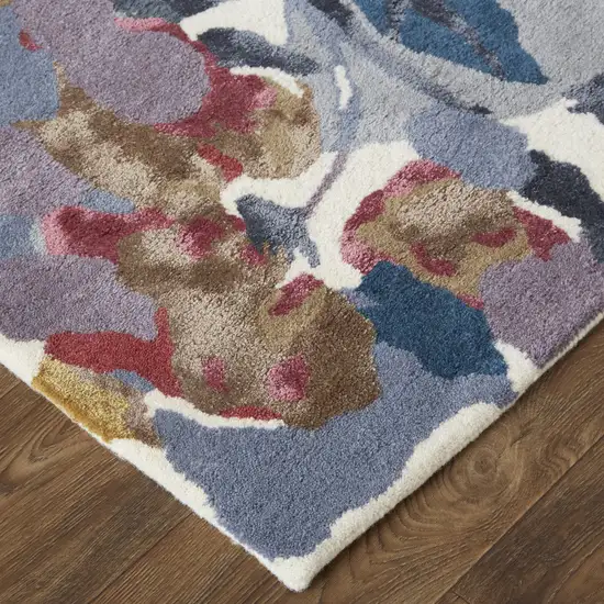 Blue Gray And Pink Wool Floral Tufted Handmade Area Rug Photo 5