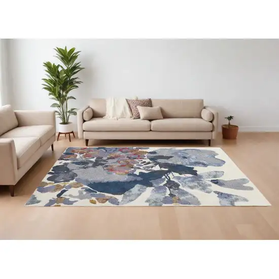 Blue Gray and Pink Wool Floral Hand Tufted Area Rug Photo 1