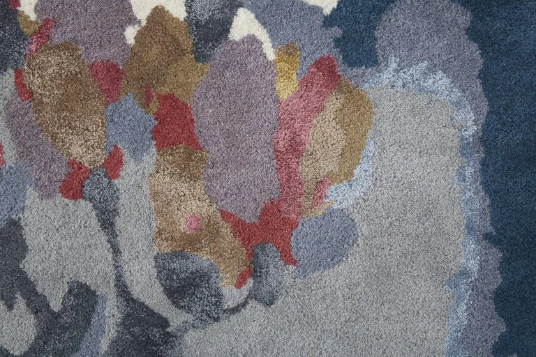 Blue Gray And Pink Wool Floral Tufted Handmade Area Rug Photo 4