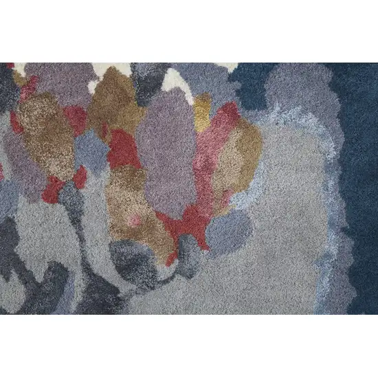 Blue Gray And Pink Wool Floral Tufted Handmade Area Rug Photo 4