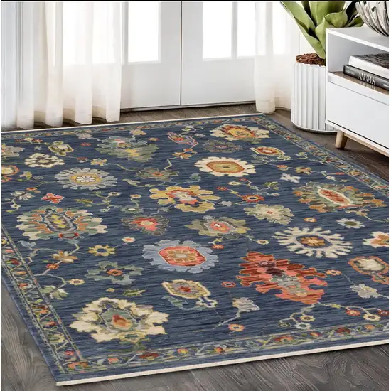 Blue Gray And Red Oriental Area Rug With Fringe Photo 1