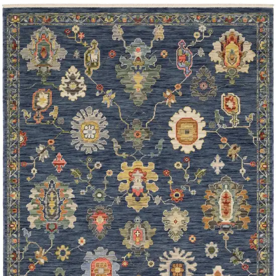 Blue Gray And Red Oriental Area Rug With Fringe Photo 4