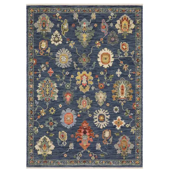 Blue Gray And Red Oriental Area Rug With Fringe Photo 2