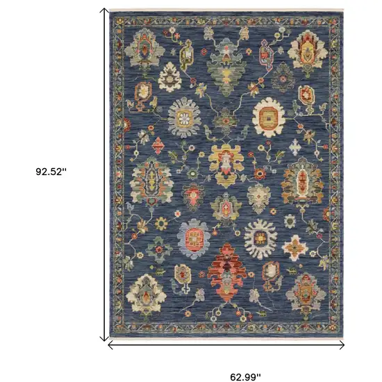 Blue Gray And Red Oriental Area Rug With Fringe Photo 3