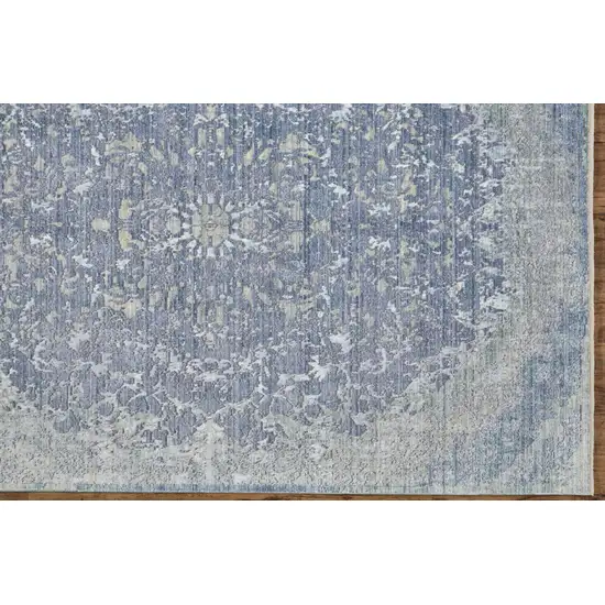 Blue Gray And Silver Abstract Distressed Area Rug With Fringe Photo 5