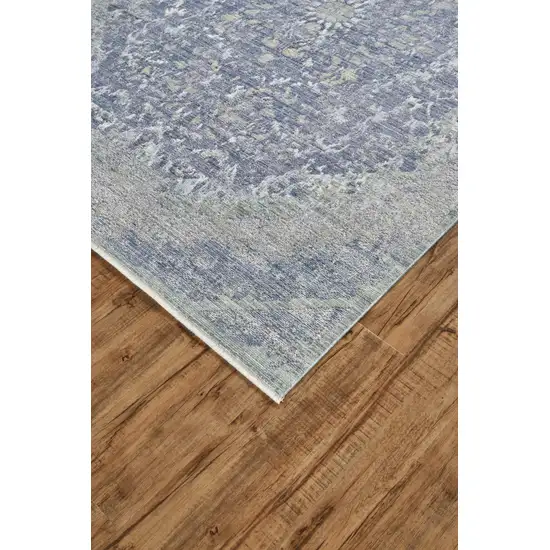 Blue Gray And Silver Abstract Distressed Area Rug With Fringe Photo 3