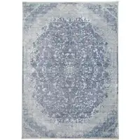 Photo of Blue Gray And Silver Abstract Distressed Area Rug With Fringe