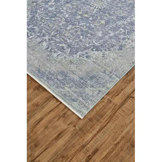 Blue Gray And Silver Abstract Distressed Area Rug With Fringe Photo 2