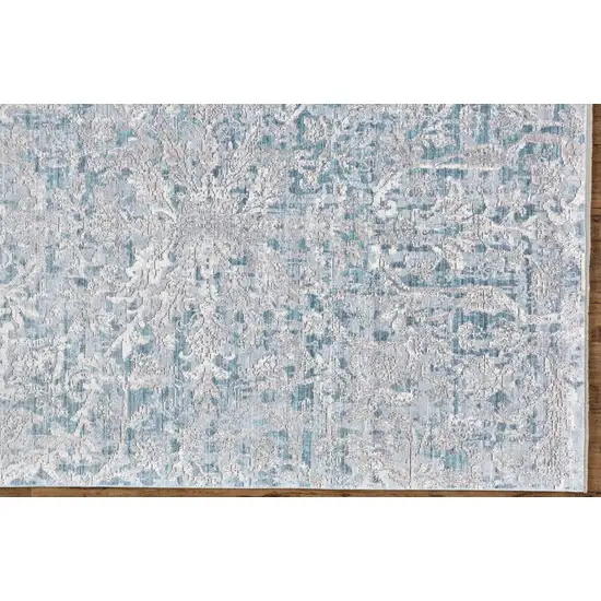 Blue Gray And Silver Abstract Distressed Area Rug With Fringe Photo 4