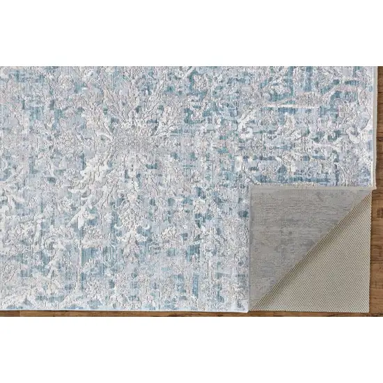 Blue Gray And Silver Abstract Distressed Area Rug With Fringe Photo 6