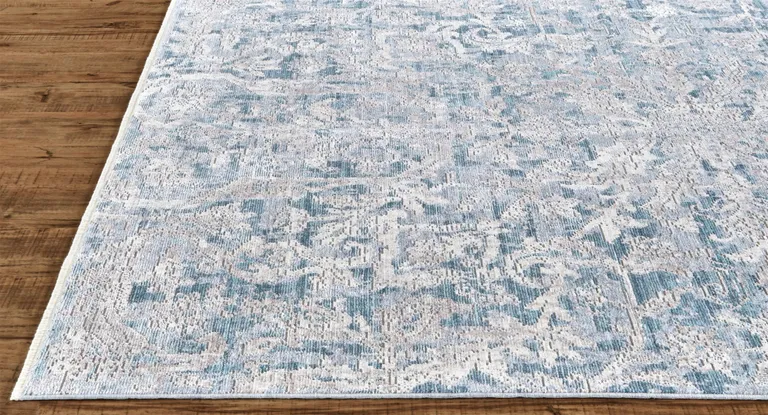 Blue Gray And Silver Abstract Distressed Area Rug With Fringe Photo 2