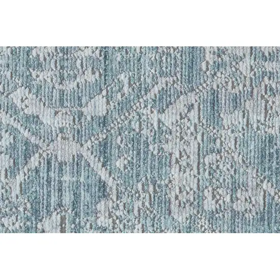 Blue Gray And Silver Abstract Distressed Area Rug With Fringe Photo 9